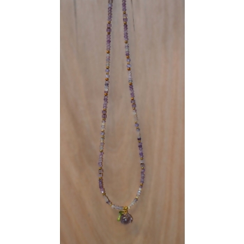 Naszyjnik handmade z fluorytem ametystem i cyrkonią